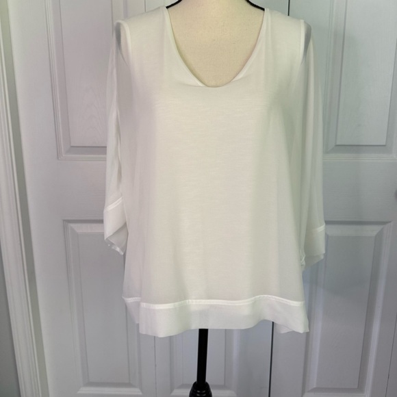 Ophelia Roe White V-Neck Blouse dolman sleeve double layer blouse size large - Picture 1 of 11